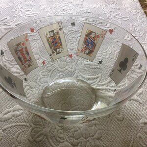 Vintage 80s Luminarc Large Heavy Glass Cards Poker Party Bowl